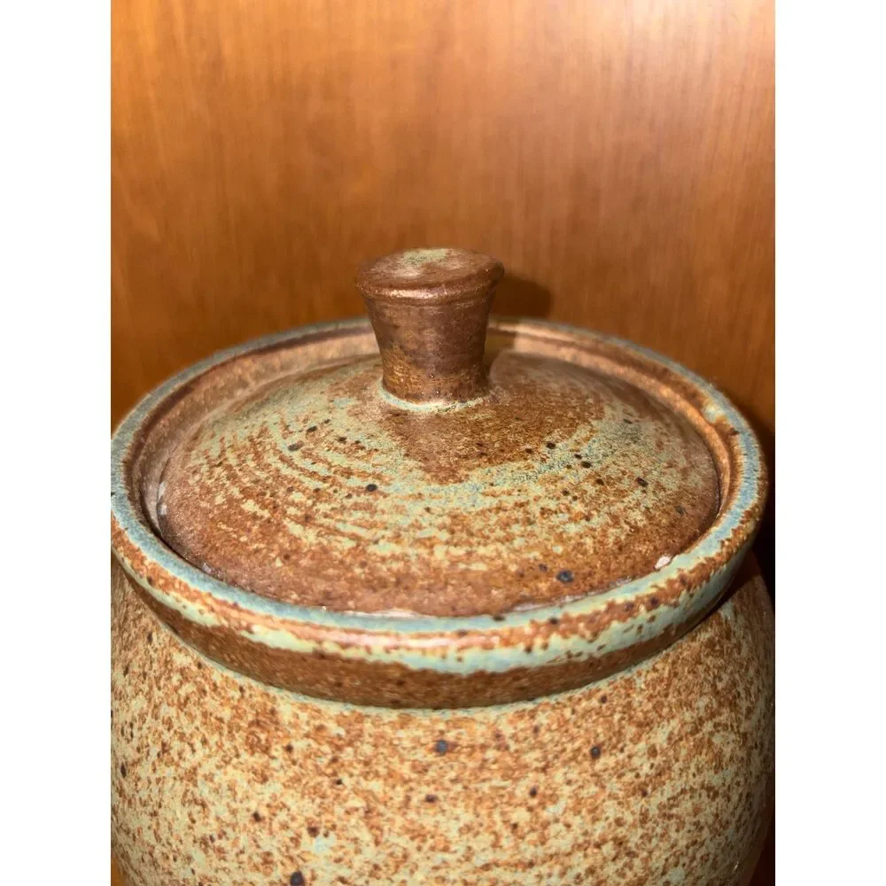 Signed Studio Pottery Lidded Jar Medium Sized Decorative Storage